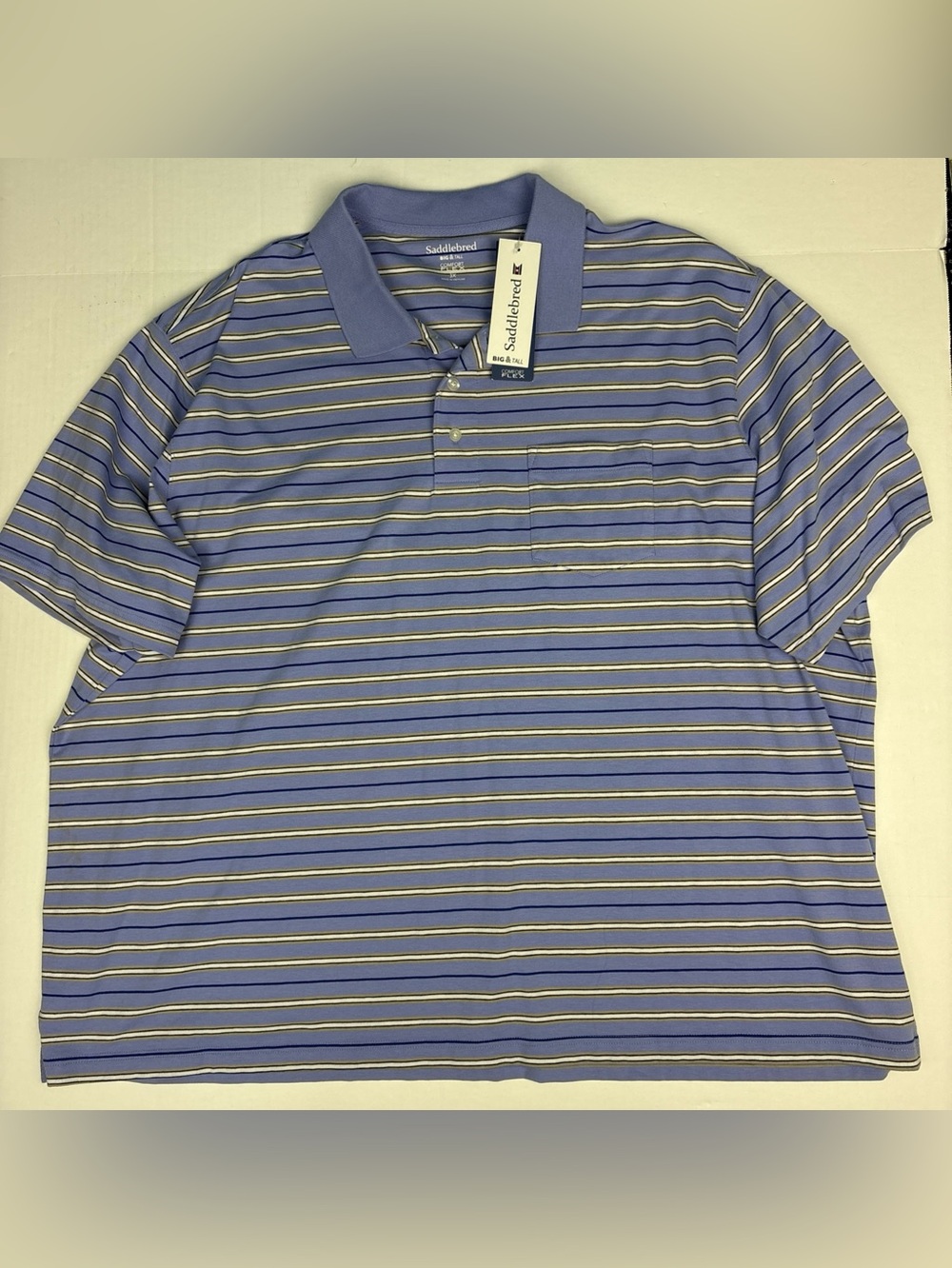 Saddlebred Men 3X Polo Shirt Big Tall Comfort Flex Purple White Blue Stripe New